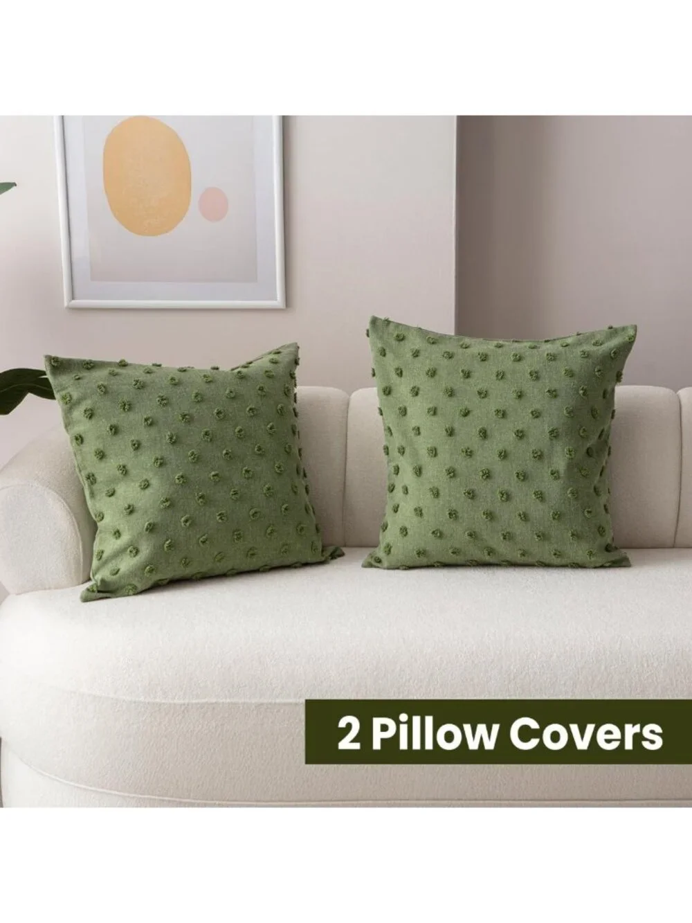 Olive Green Decorative Throw Pillow Covers 20x20 Set of 2 - Cotton Blend, Hidden
